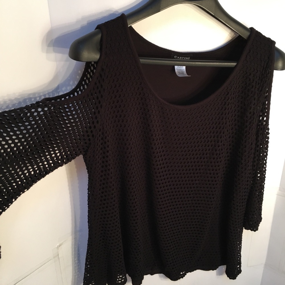 Cold shoulder peekaboo knit sweater shirt sz large